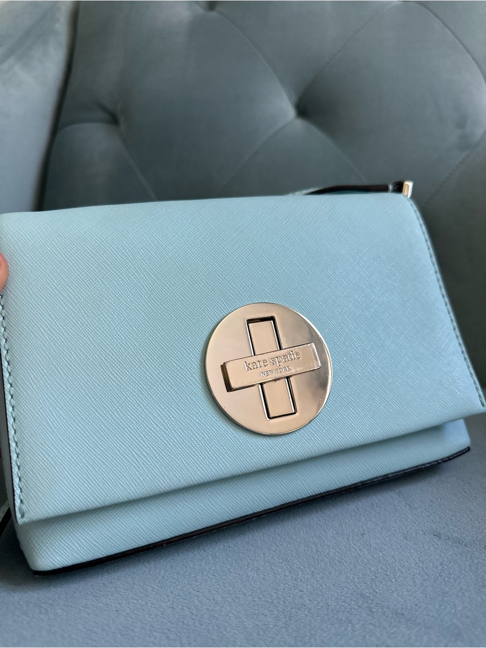 kate spade Blue Crossbody Bag with Gold Turnlock